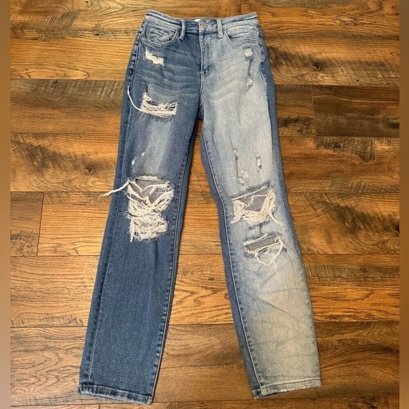 Flying Monkey Distressed Straight Stretch Jeans Women's Size 25 High Rise - Picture 1 of 7